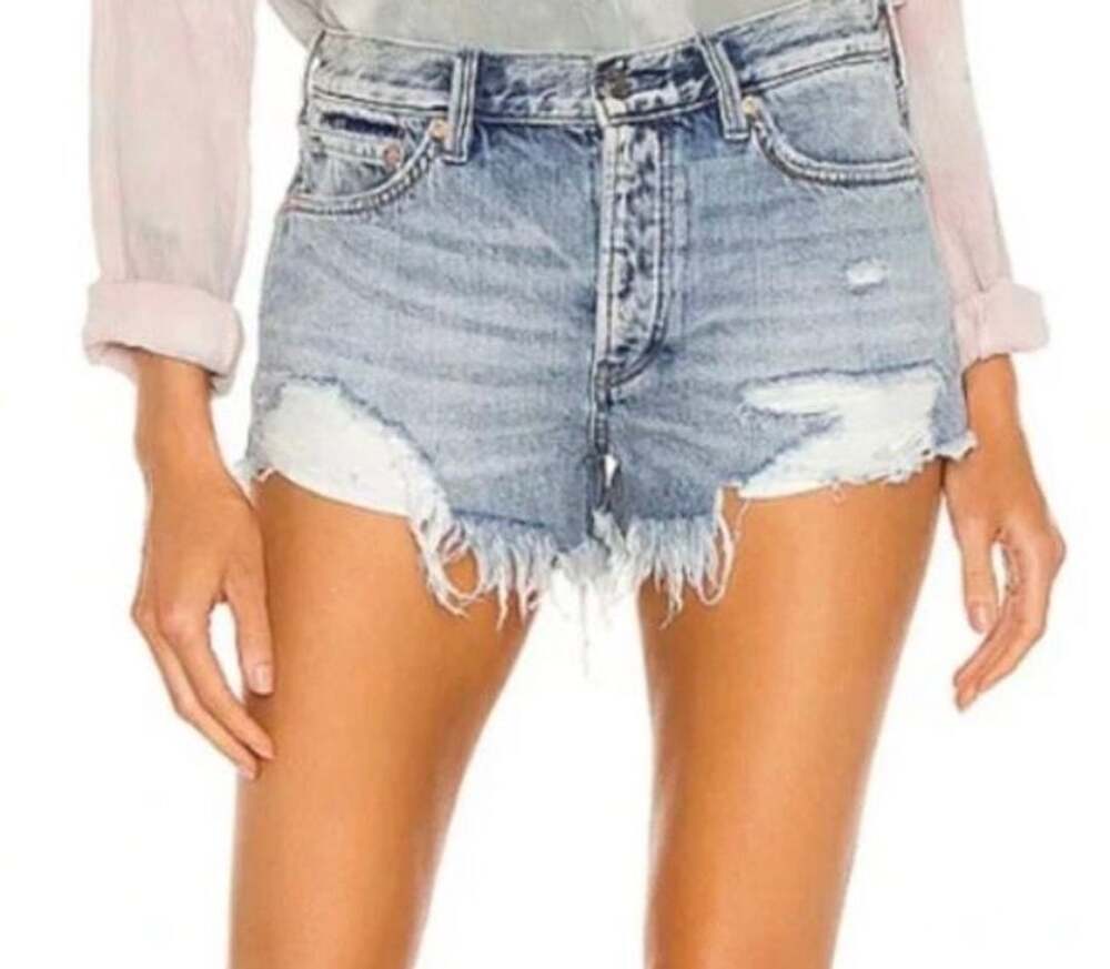 We The Free Free People Light Wash Distressed Denim Cutoff Shorts